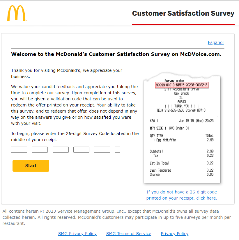 MCDVoice.Com – Free Sandwich – McDonald’s Feedback Survey